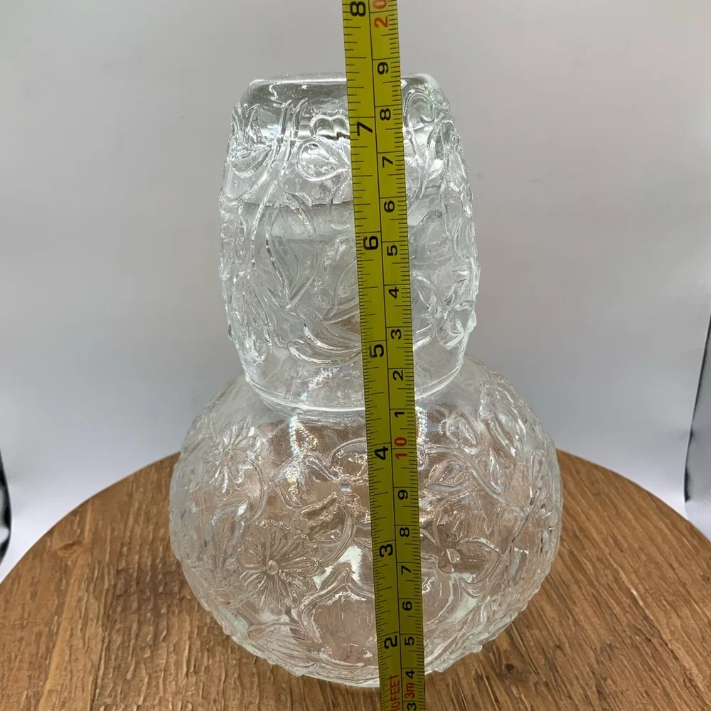 Glass Vintage Floral Design Tumble-Up or Bedside Water Carafe Set Vase - Picture 5 of 5